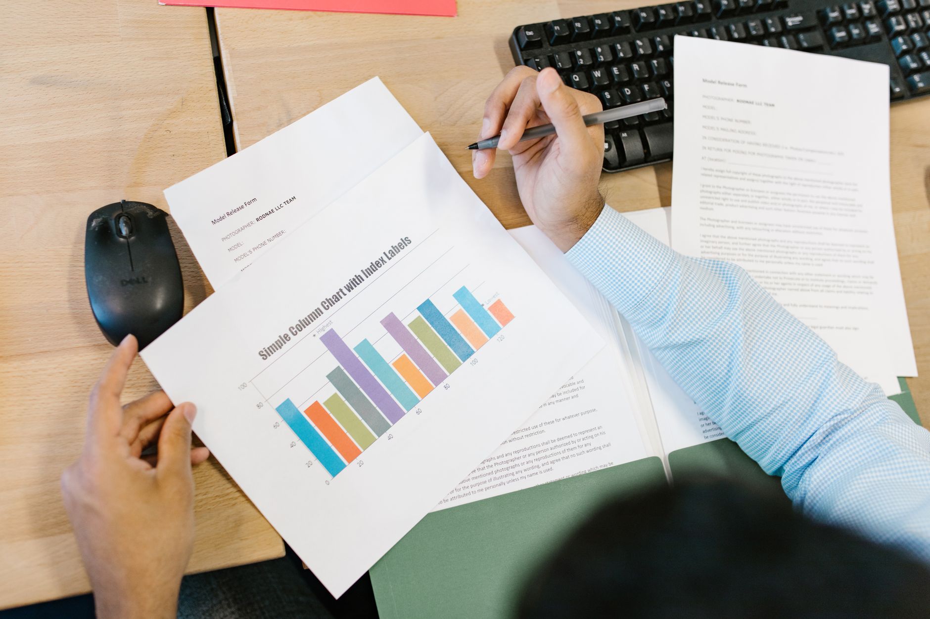 Close up on financial analyst documents